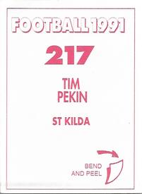 1991 Select AFL Stickers #217 Tim Pekin Back